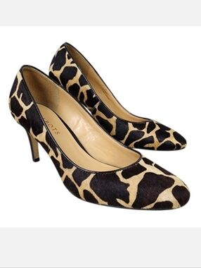 Talbots Pump Heels Giraffe Print Calf Hair Leather Tan Black Size 6.5